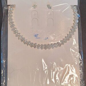 Ladies Two Row Sexy Rhinestone Necklace and Earrings 11655